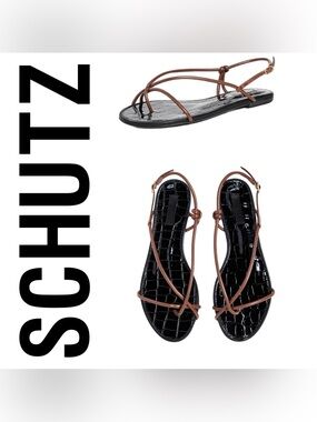 SCHUTZ Women's Malta Flat Sandals Sauvage Size 7 New With Box and Dust Bag